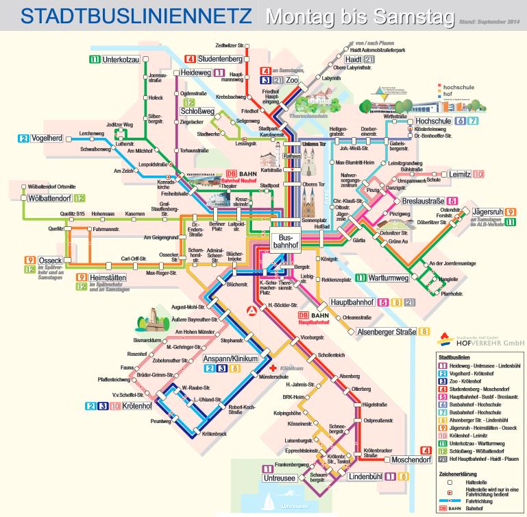 innerstädtische Buslinien in der Stadt Hof